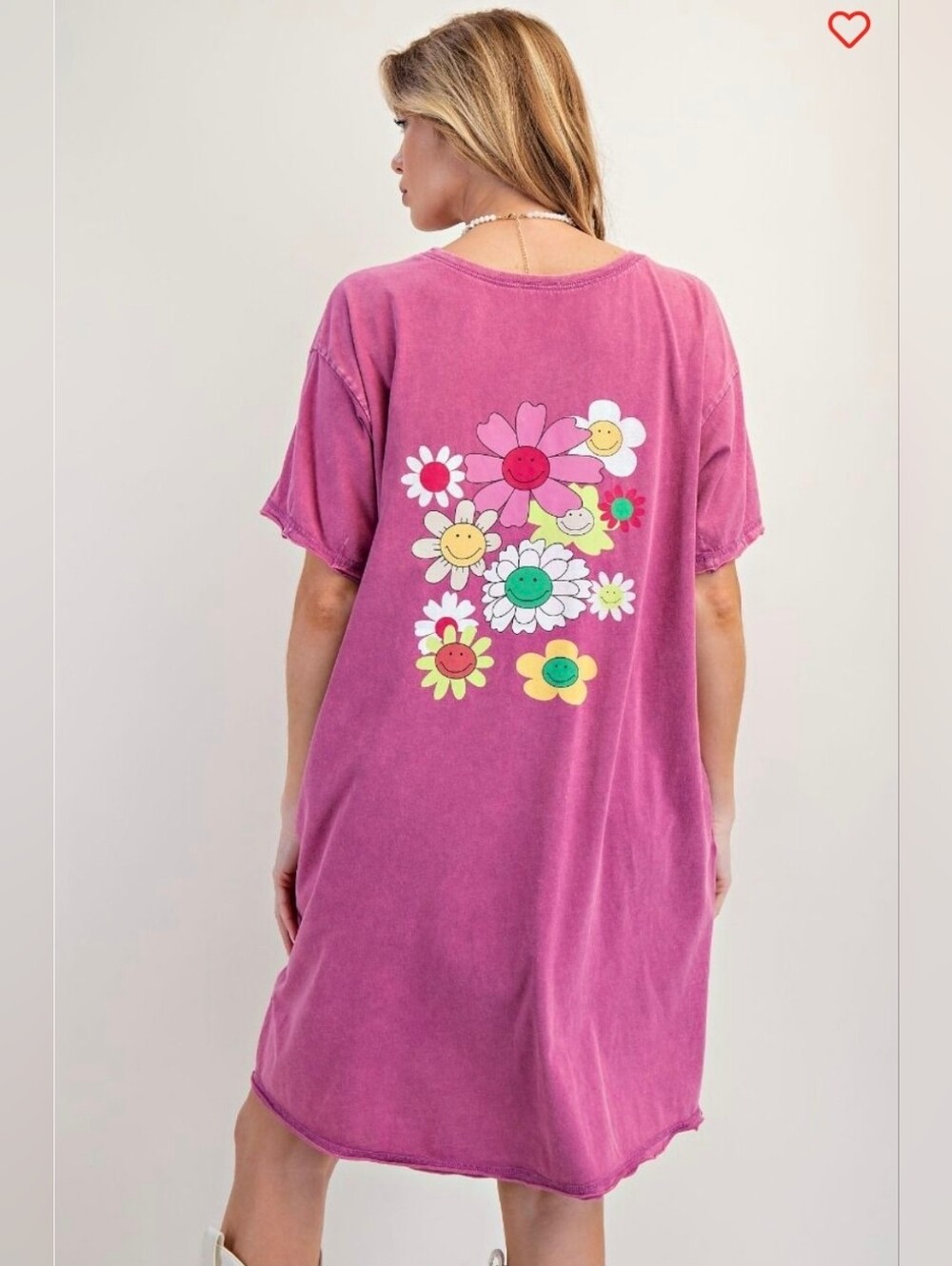 Easel Mineral Washed Smiley Daisy Tunic Dress | Pockets | 1X, 2X, 3X | NWT
